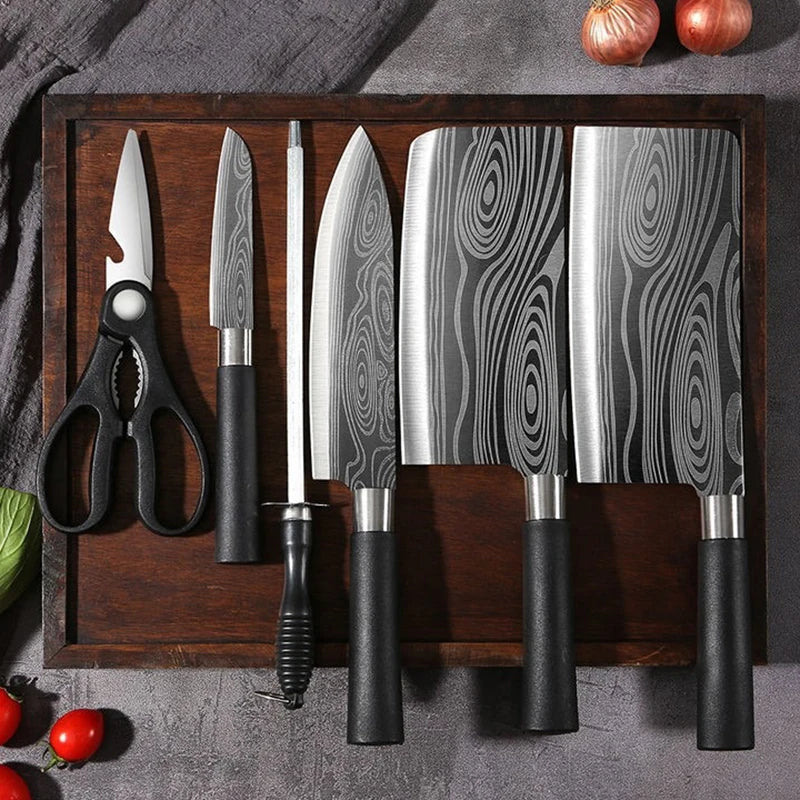Conjunto de Facas Para Cozinha! PADRÃO DAMASCO A LASER. " FACAS DO CHEFE!