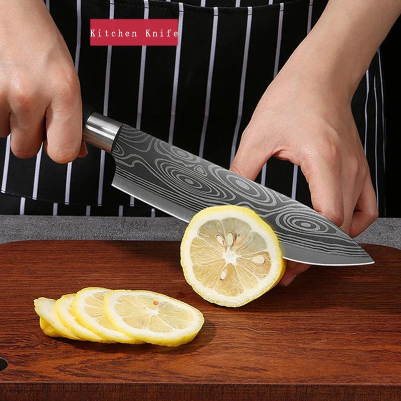 Conjunto de Facas Para Cozinha! PADRÃO DAMASCO A LASER. " FACAS DO CHEFE!