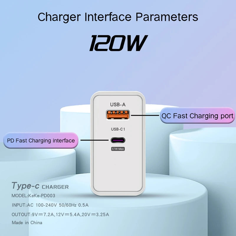 CARREGADOR DE CARGA RÁPIDA 120W Original Fast ChargIng 2 Portas
